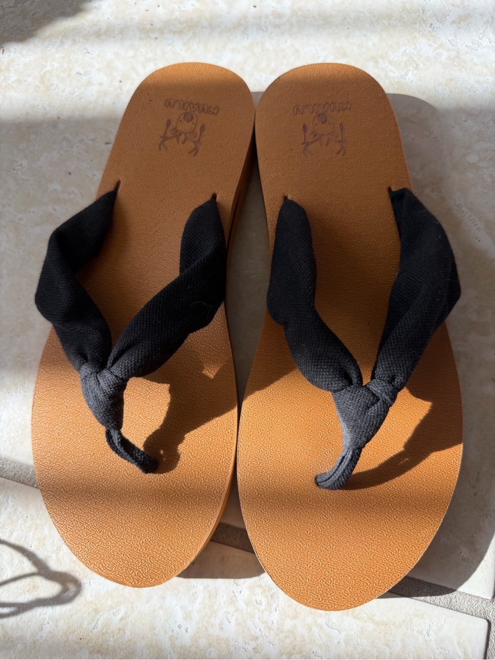 Women's Black Strap Sandals with Brown Footbed